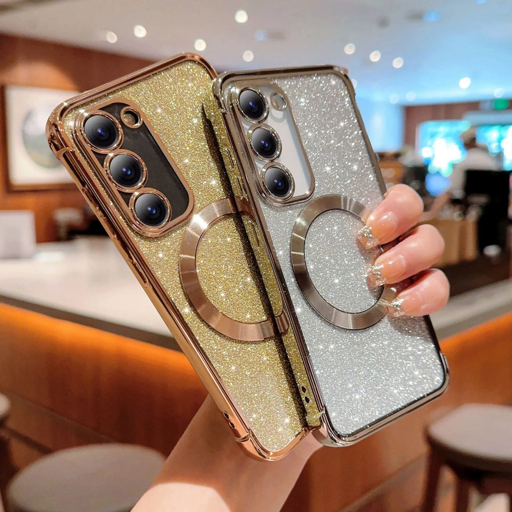 Transparent pink electroplated TPU magnetic phone case for Samsung Galaxy S23 with reflective surface