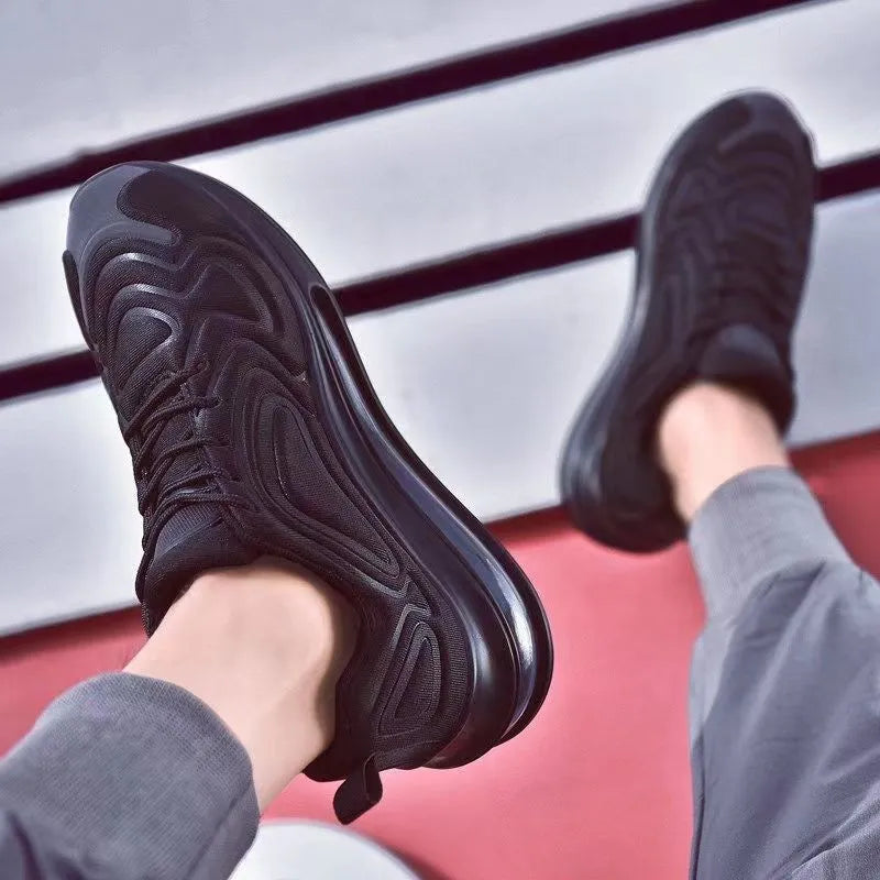 Men's black casual lace-up sneakers with artificial PU upper and thick sole