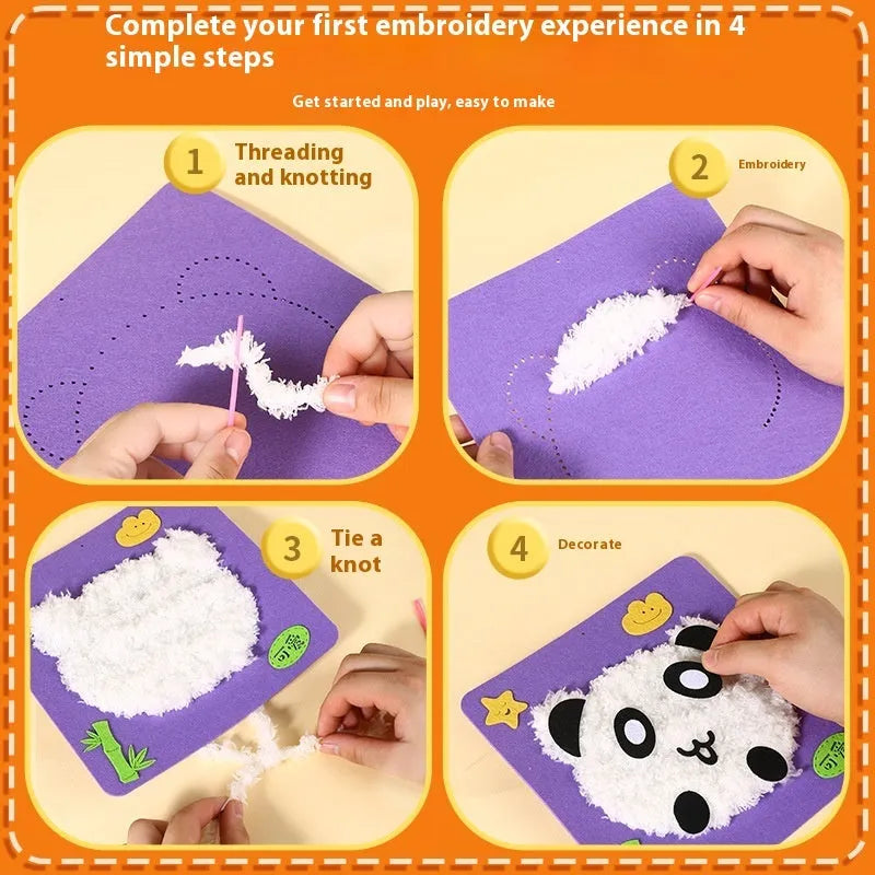 Children's cartoon animal wool embroidery painting kit with cloth base and multiple animal designs