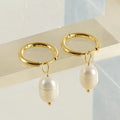 Geometric pearl earrings with gold electroplating on stainless steel and titanium steel construction