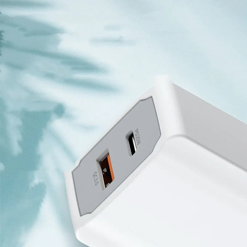 White European fast charge phone charger set with compact charging head and cable