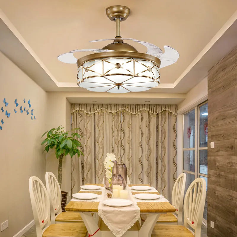 Gold 42 inch ceiling fan light with remote control and invisible PC blades