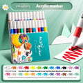 Box of acrylic marker pens for student colour painting showing multiple colour options
