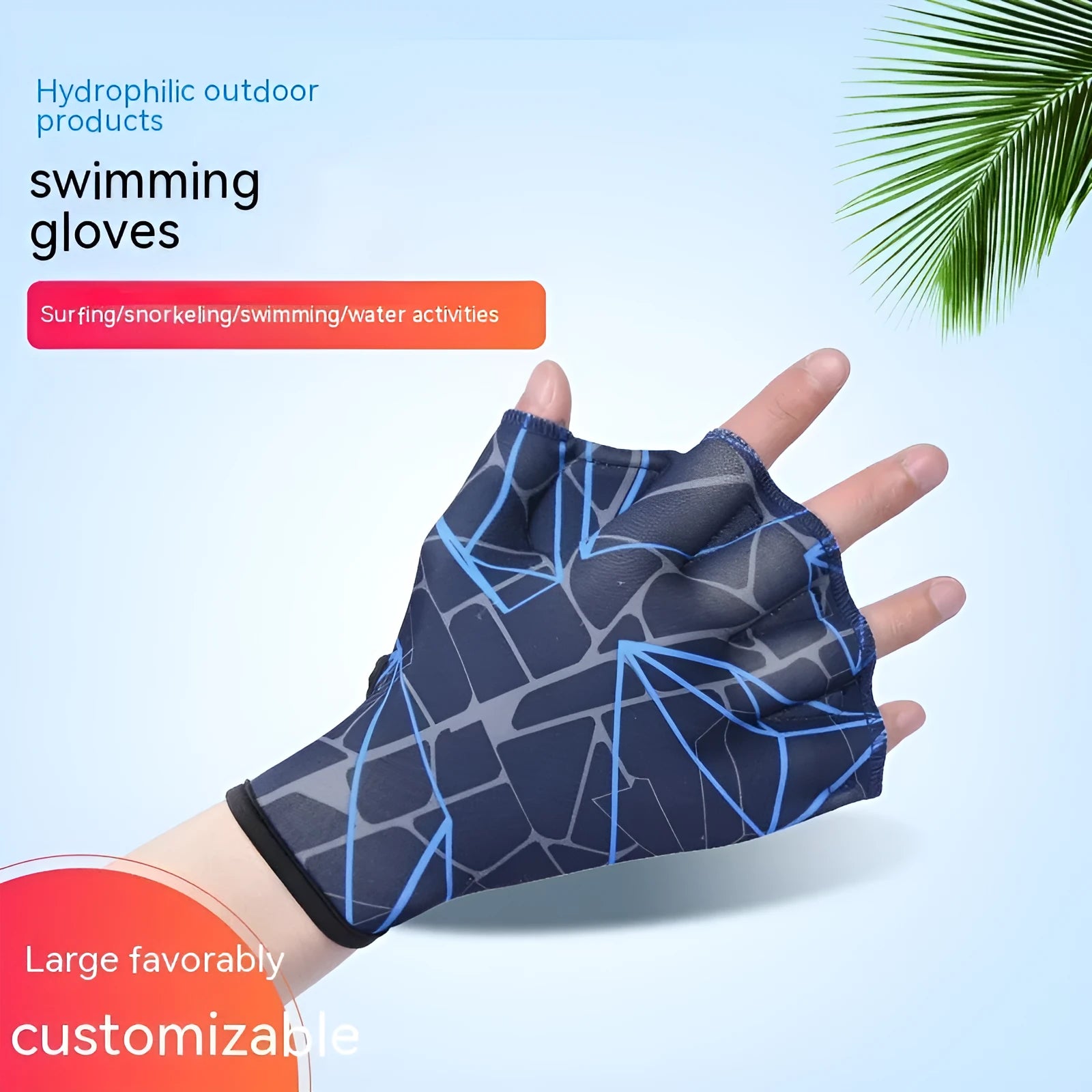 Duck feet webbed swimming gloves in nylon fabric with colour print options