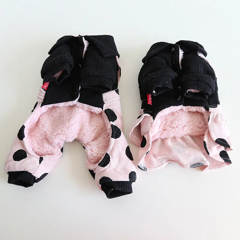 Dog wearing lapel shoulder strap couple outfit with owner, available in four-legged and skirt styles