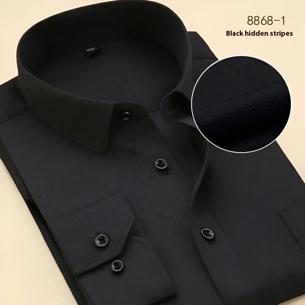 Men's black slim fit business shirt with long sleeves in cotton fabric