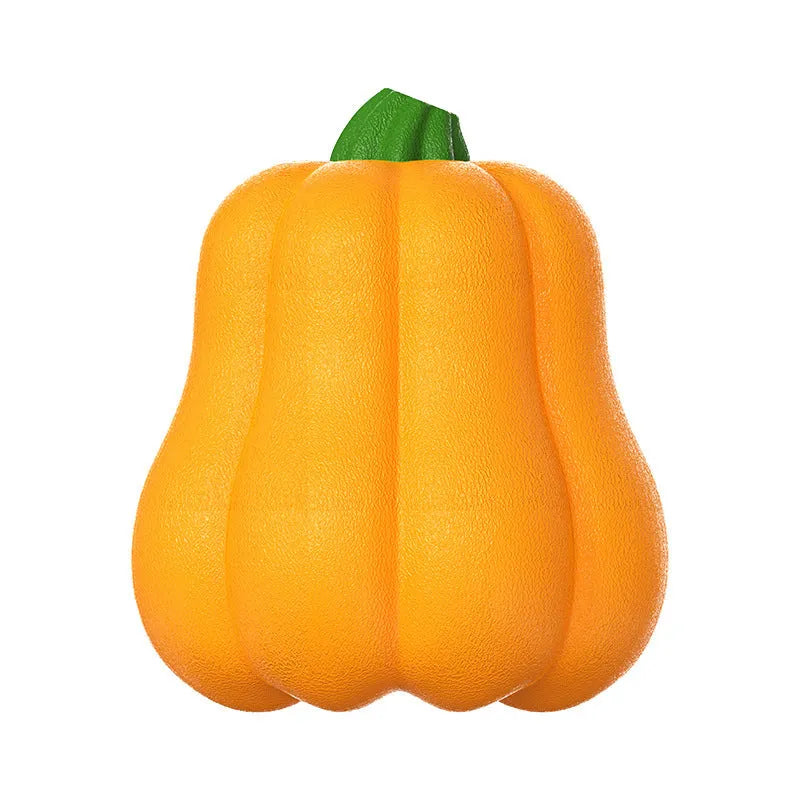 Orange plastic dog fetch toy with a built-in rope handle on a white background.