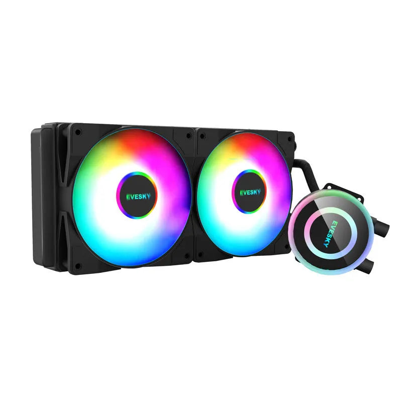 CPU radiator with RGB lighting effects in aluminium construction for gaming PC cooling