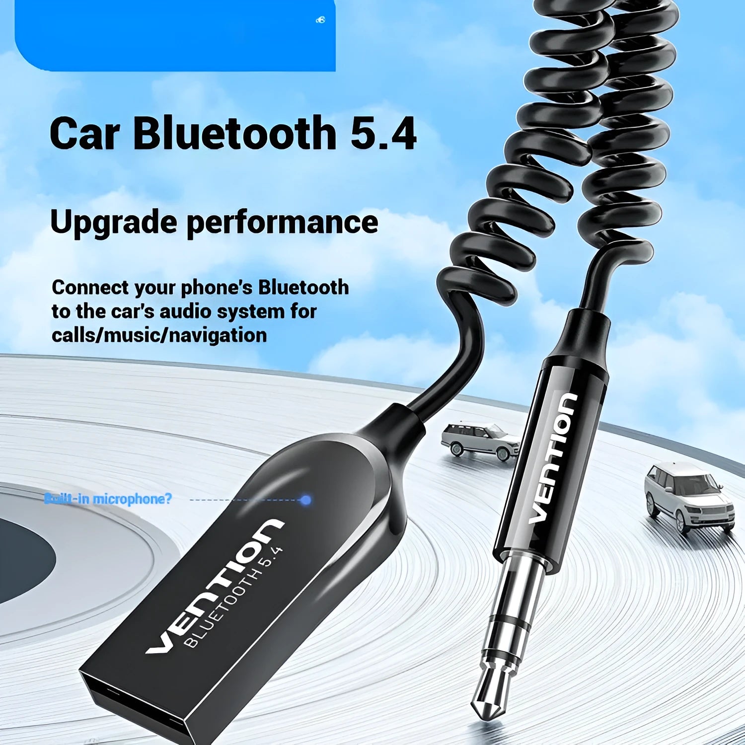 NAI USB car Bluetooth sound receiver with zinc alloy USB connector and copper 3.5mm audio jack in On Board Bluetooth Receiver colour