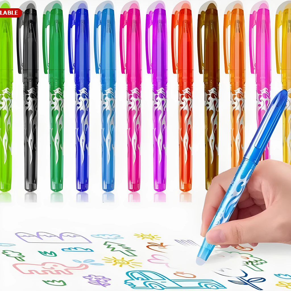 Heat-erasable gel pen with plastic shell and stainless steel nib in 0.5mm or 0.7mm tip options