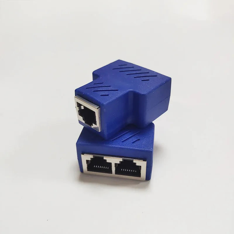 RJ45 three-way network cable splitter adapter in five colour choices.