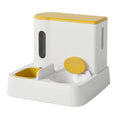 Grey automatic cat feeder with integrated water dispenser and double bowl design