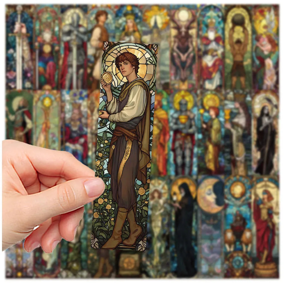 Set of 30 colourful painted glass tarot theme bookmarks in cute homemade paper style