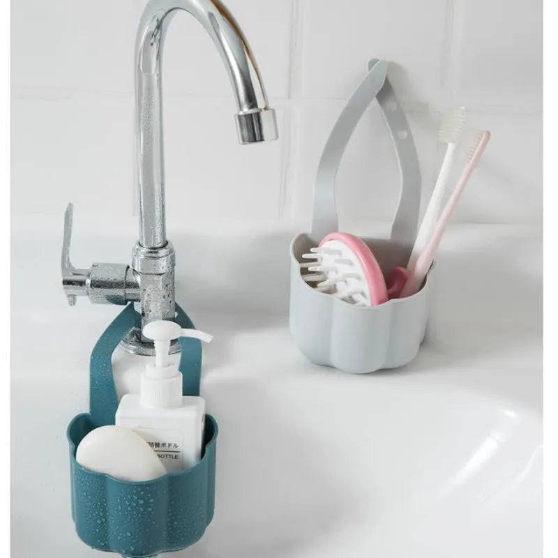 Blue plastic sink drain basket with Nordic style design measuring 20cm length