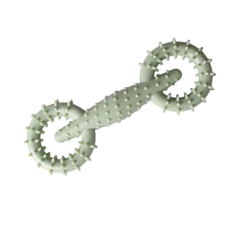 Blue TPR dog chew toy ring for teething puppies on a white background