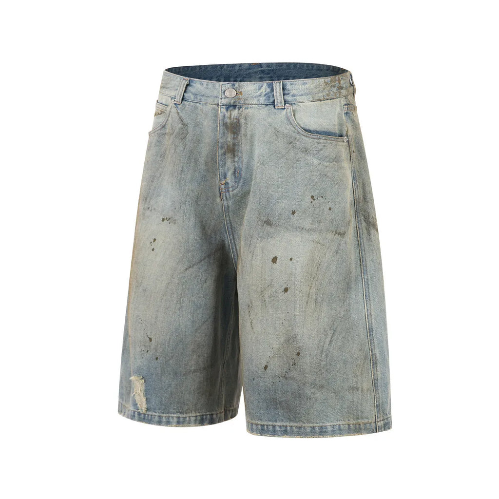 Blue cropped denim trousers with straight-leg cut and washed finish