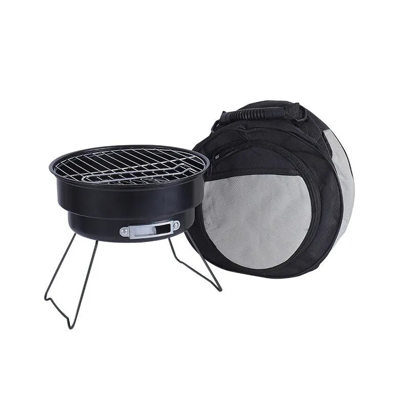 Small round folding ice stove barbecue grill with mesh, leg, and components for 1-2 people