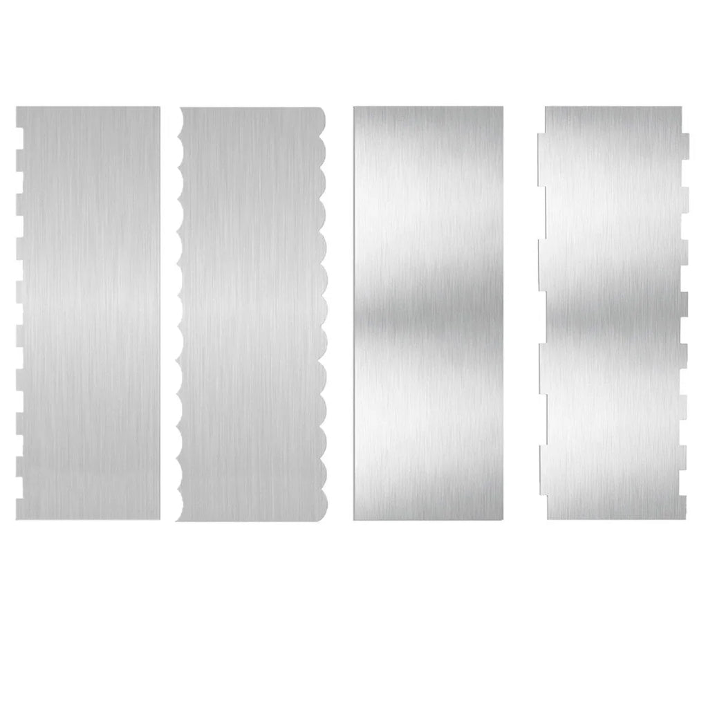 Stainless steel cake cream scraper with polygon pattern designs for textured icing decoration