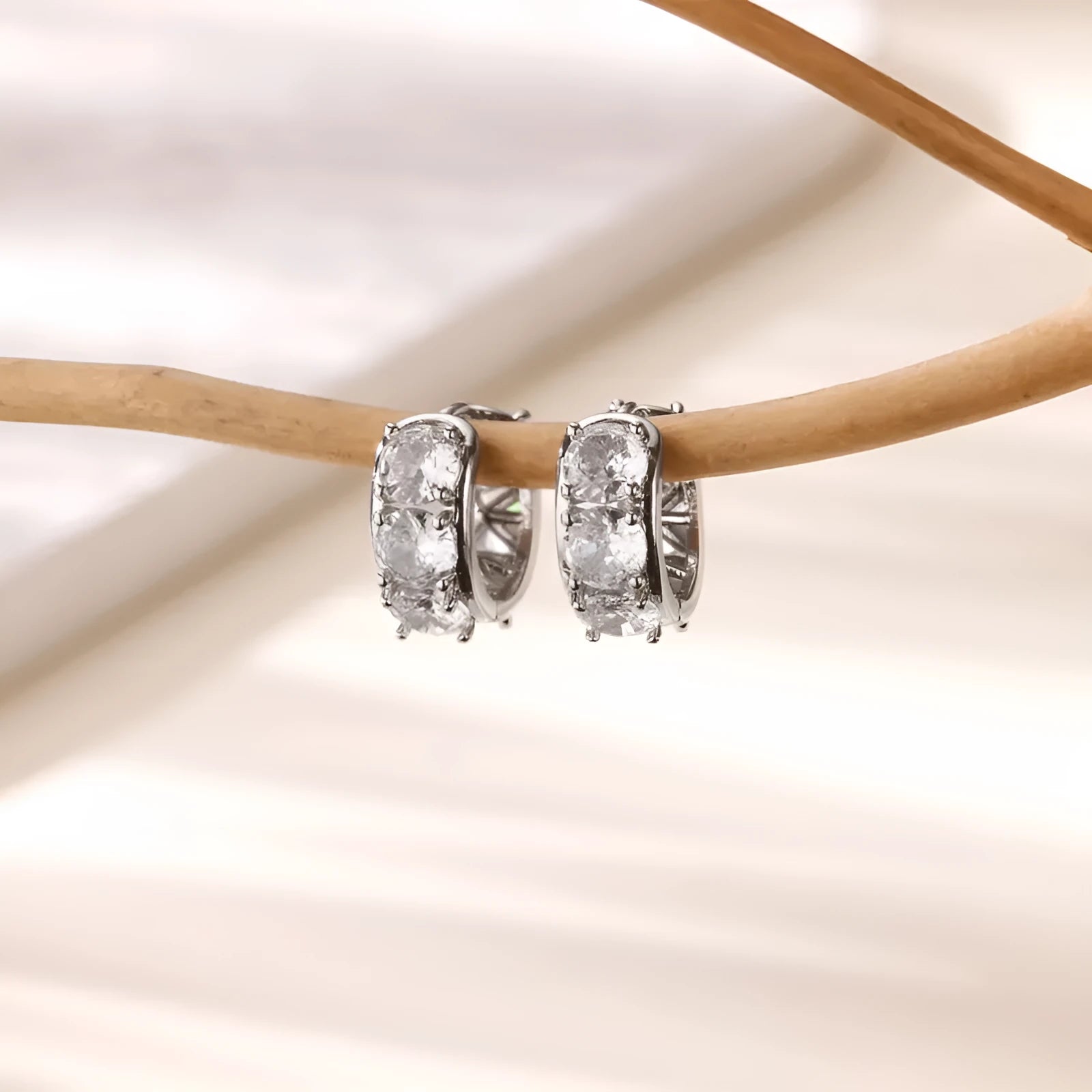 Stainless steel U-shaped clip earrings with zircon detailing for women