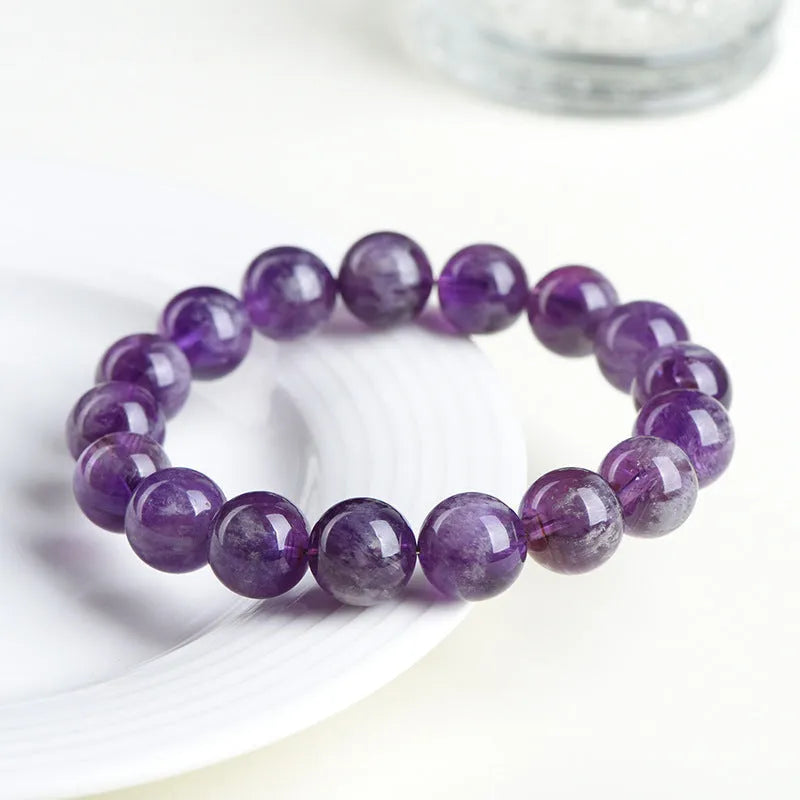 Natural feather amethyst crystal bracelet with Snow Mountain purple colour and geometric ruyi design