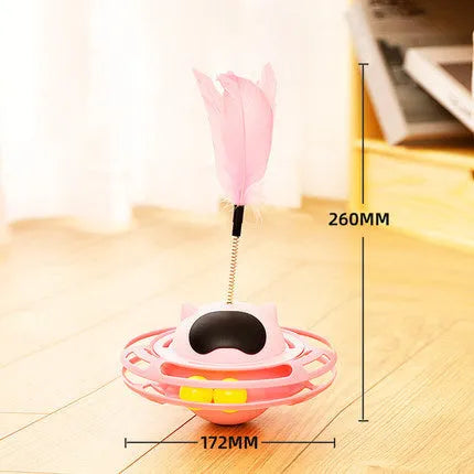 Pink self-hi tumbler cat toy with turntable design and cat stick for interactive pet play