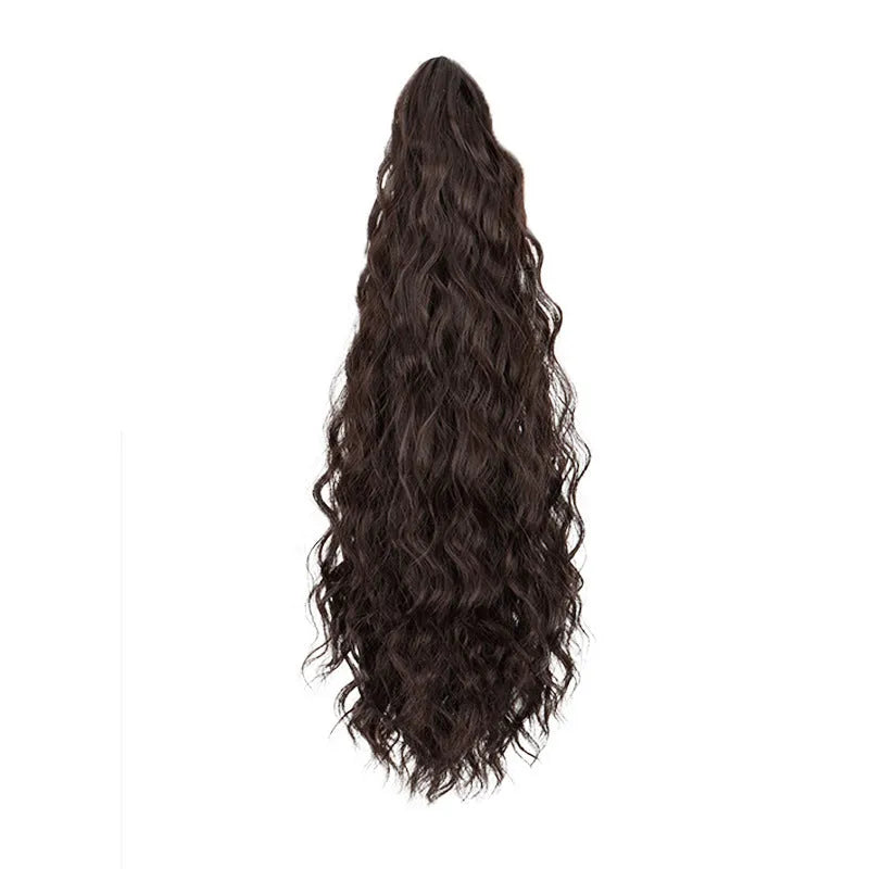 Water ripple grip ponytail corn curler synthetic wig with a clip, shown in a curly style.