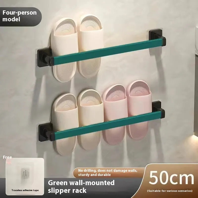 Nordic style wall-mounted bathroom slipper rack with integrated seat in black colour