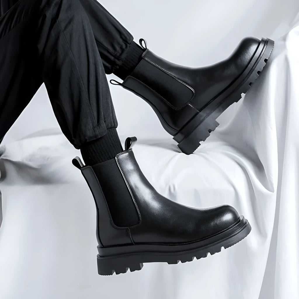 Chelsea men's high-top smoke pipe Martin boots in imitation leather with rubber sole and sewing thread detail