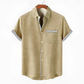 Linen short sleeve shirt with ocean fish pattern on lapel in loose casual fit