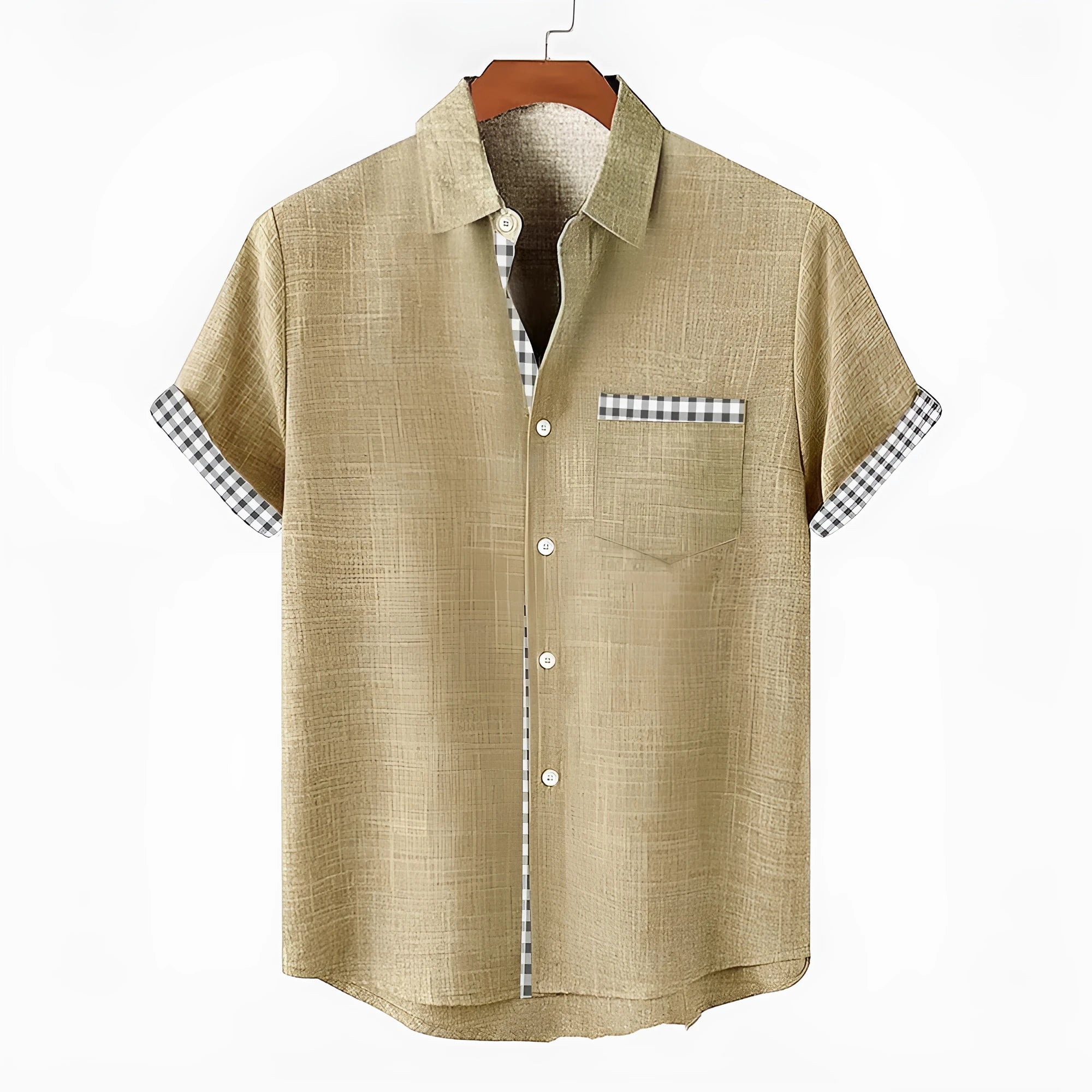 Linen short sleeve shirt with ocean fish pattern on lapel in loose casual fit