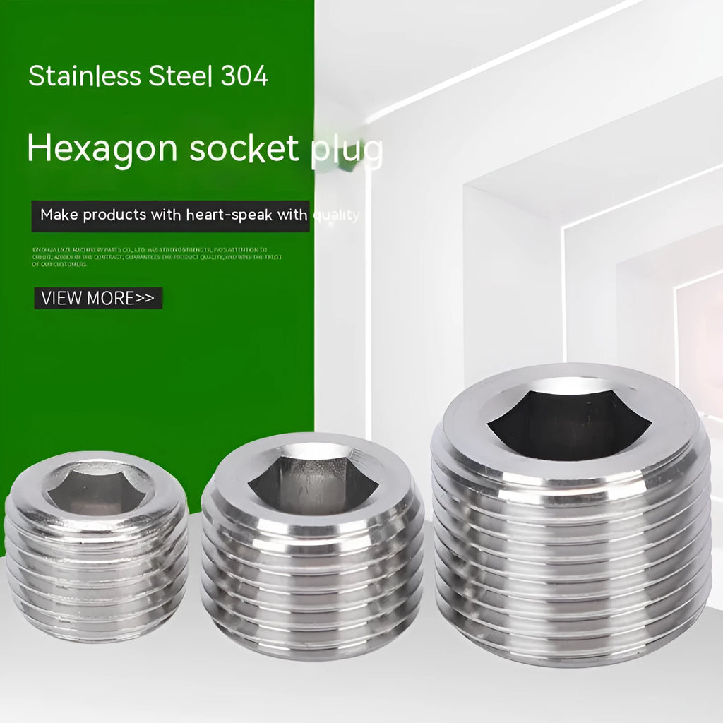 Stainless steel hexagon head pipe plug with 3/8 inch BSP thread for bulkhead sealing