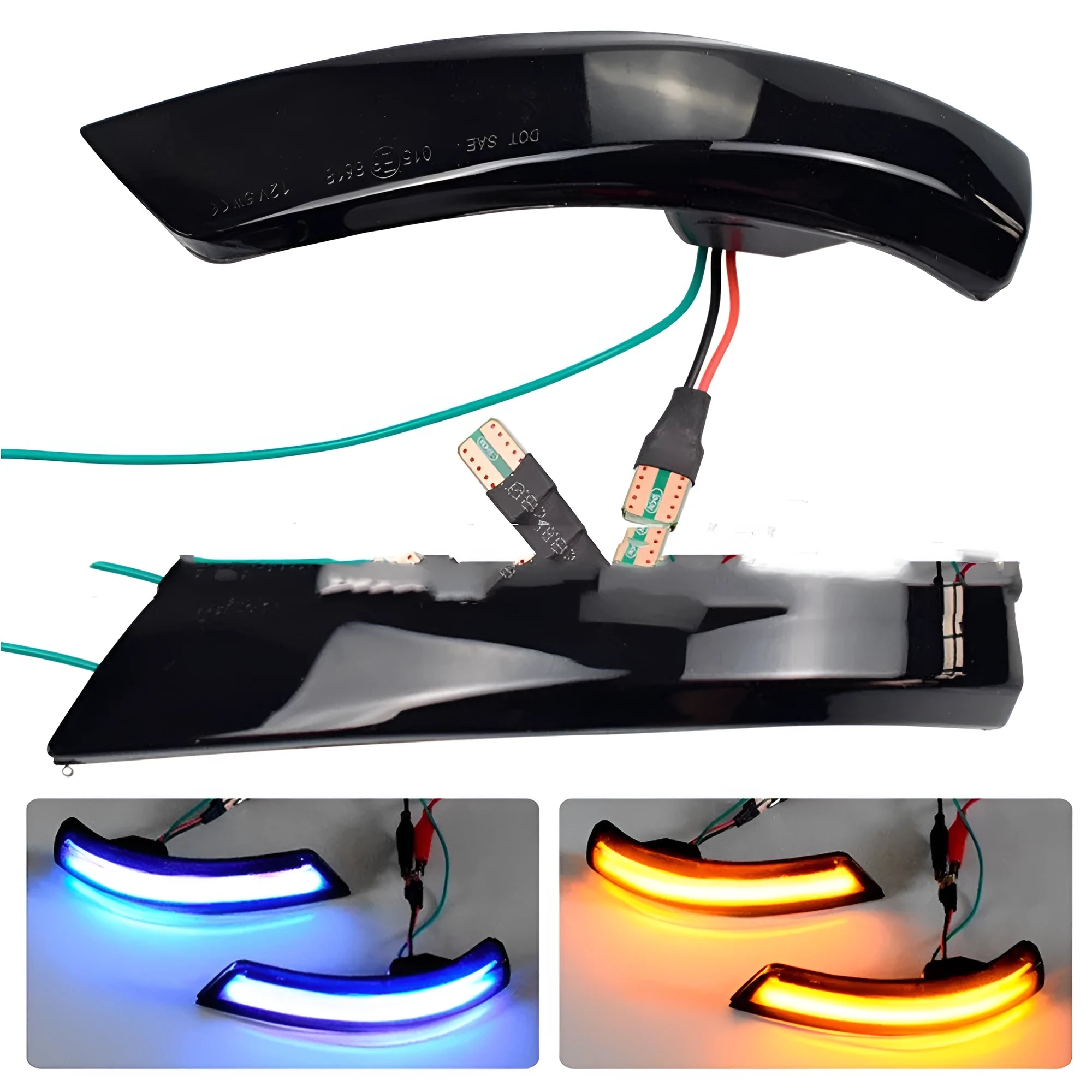 Ford Focus rearview mirror waterfall light in blue and yellow two-tone colours for 2008-2018 models