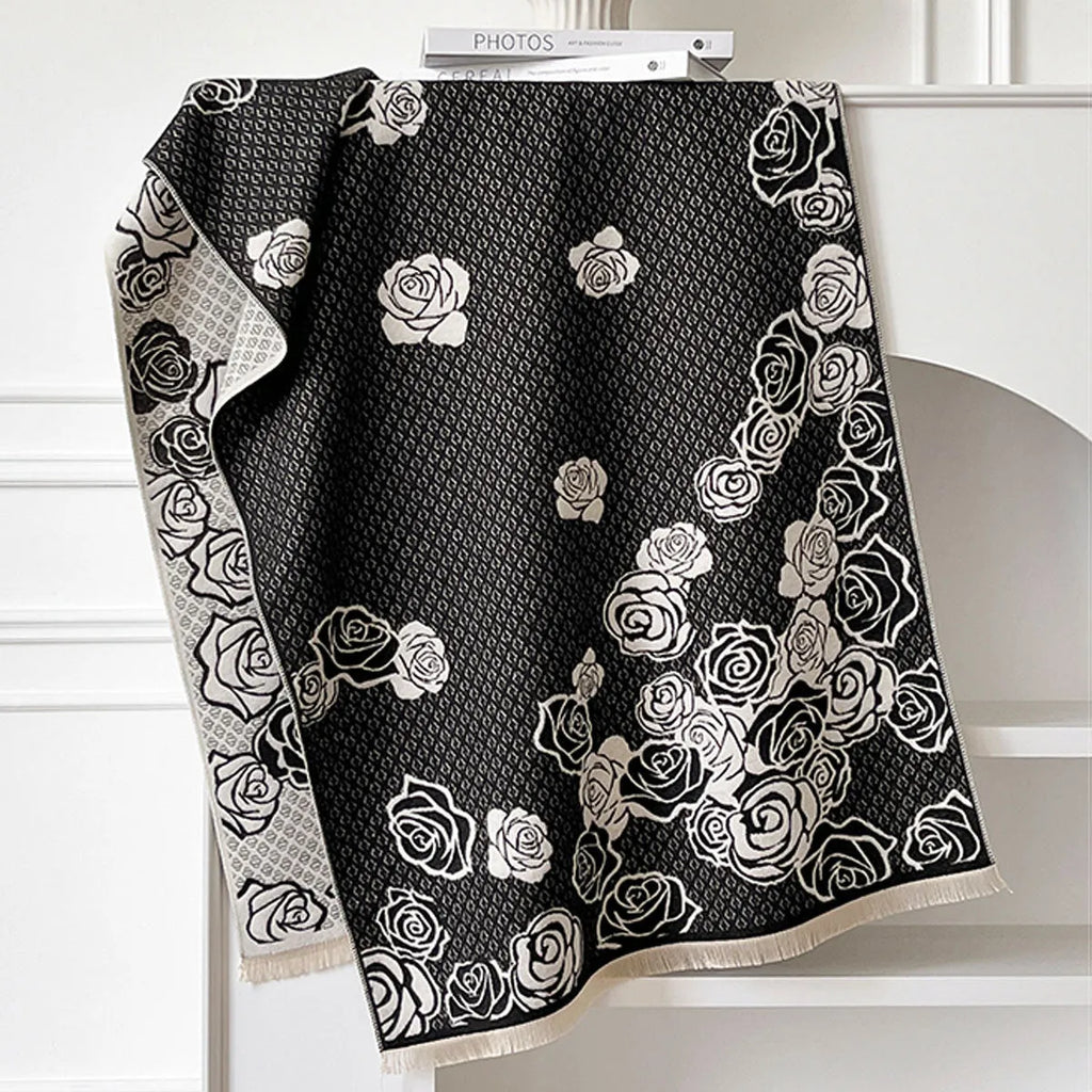 Imitation cashmere winter scarf with tassels in black blue grey or khaki colours