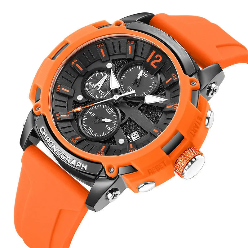 Men's 51mm multifunction luminous waterproof calendar watch with quartz movement