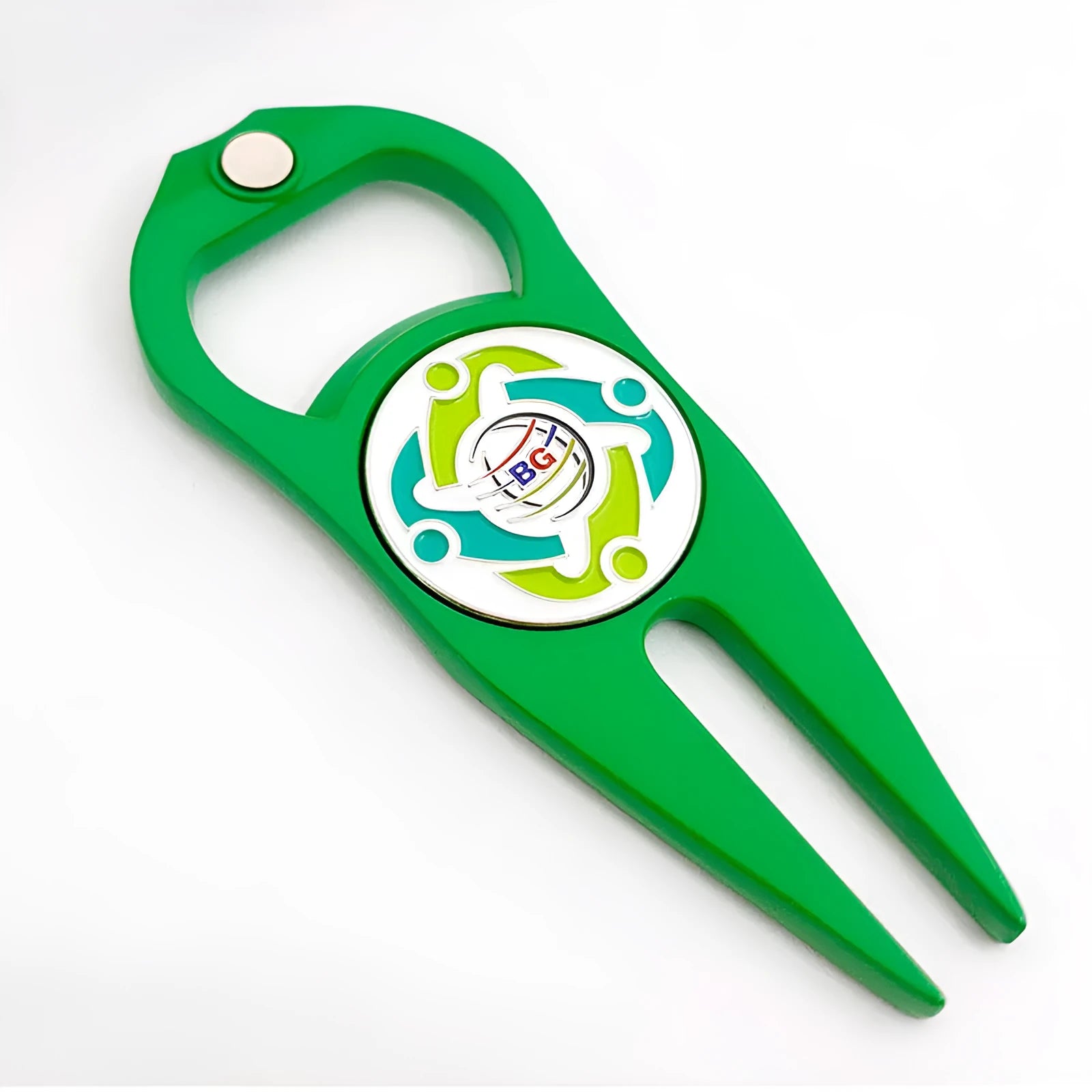 Zinc alloy golf ball fork bottle opener tool with ball marking coins in black, green or silver