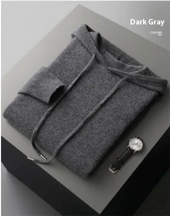 Men's light grey cashmere hooded sweatshirt and trousers casual winter set laid flat