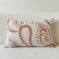 American-style paisley jacquard sofa backrest cushion in Amber colour on a grey sofa.