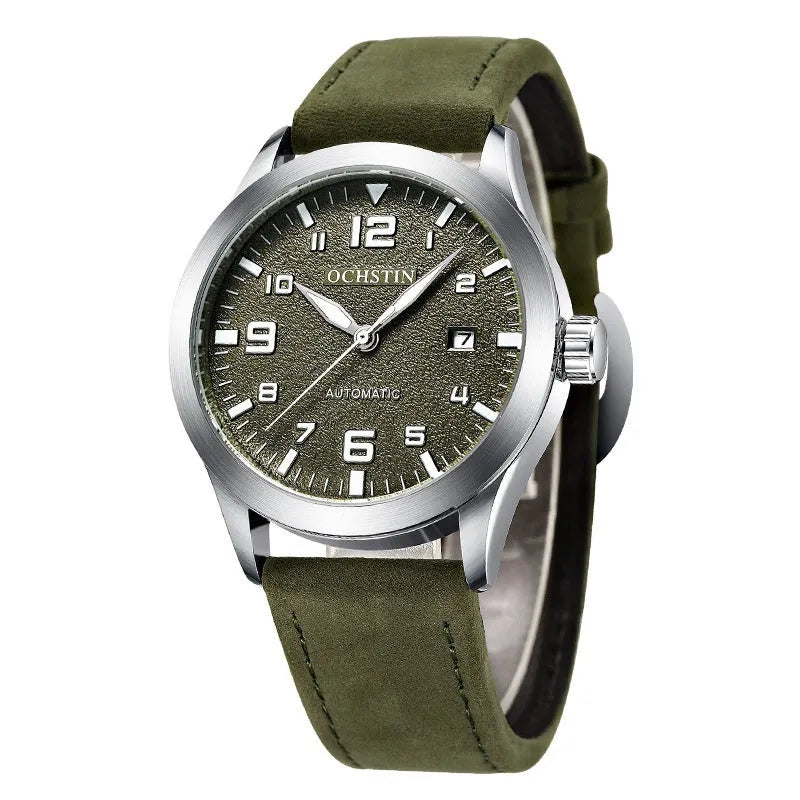 Men's automatic mechanical watch with leather strap and retro business design in multiple colour options
