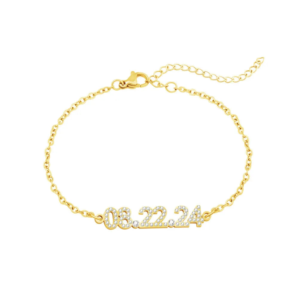 Stainless steel bracelet with diamond-set digital numbers display in rose gold colour