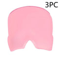 Black elastic cloth gel ice mask for headache relief with adjustable strap on a grey background.
