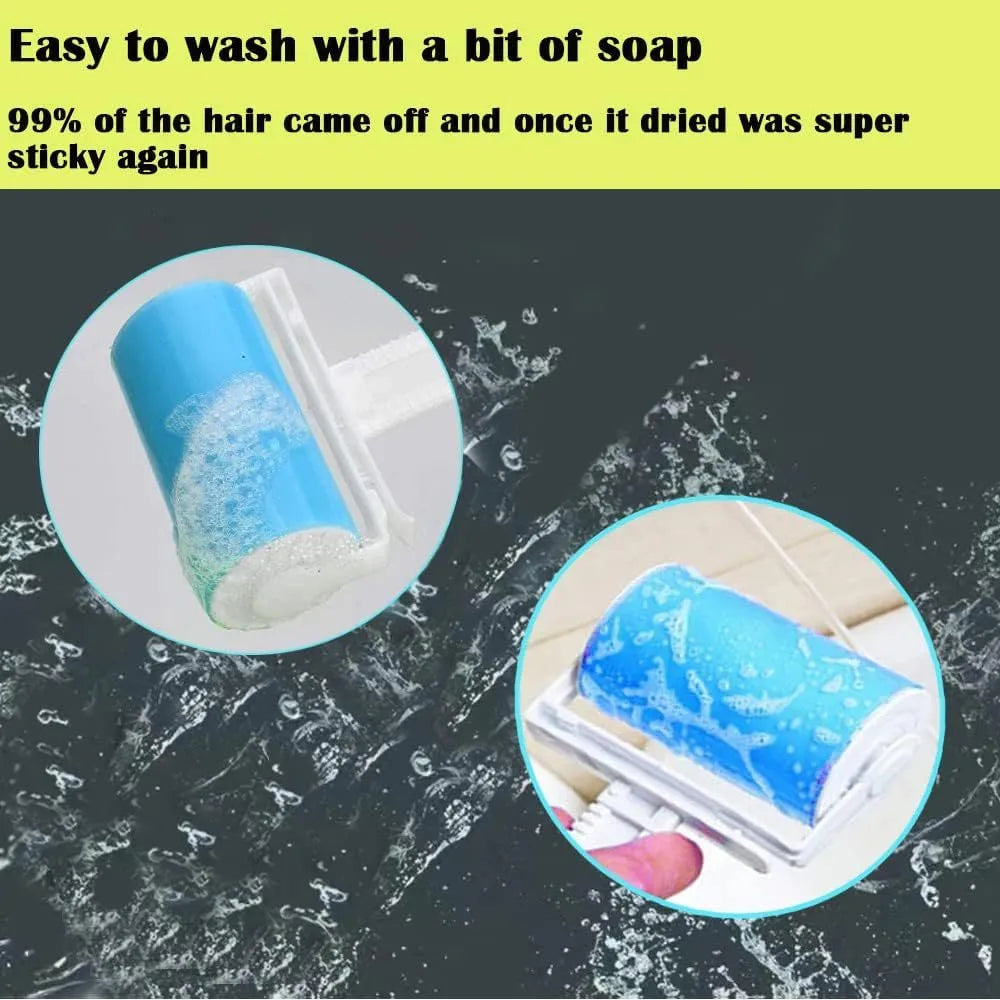 Blue washable reusable lint roller with protective cover for removing pet hair from clothes