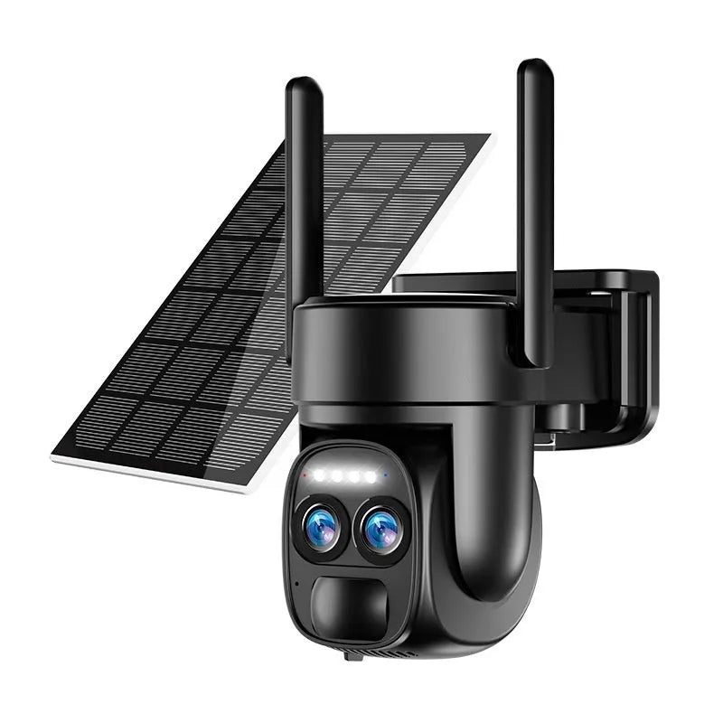 Solar-powered security camera with 8x zoom lens and dual 4G/WiFi connectivity for home surveillance