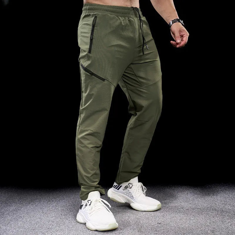 Men's waterproof quick-drying nylon workout trousers in Army Green colour