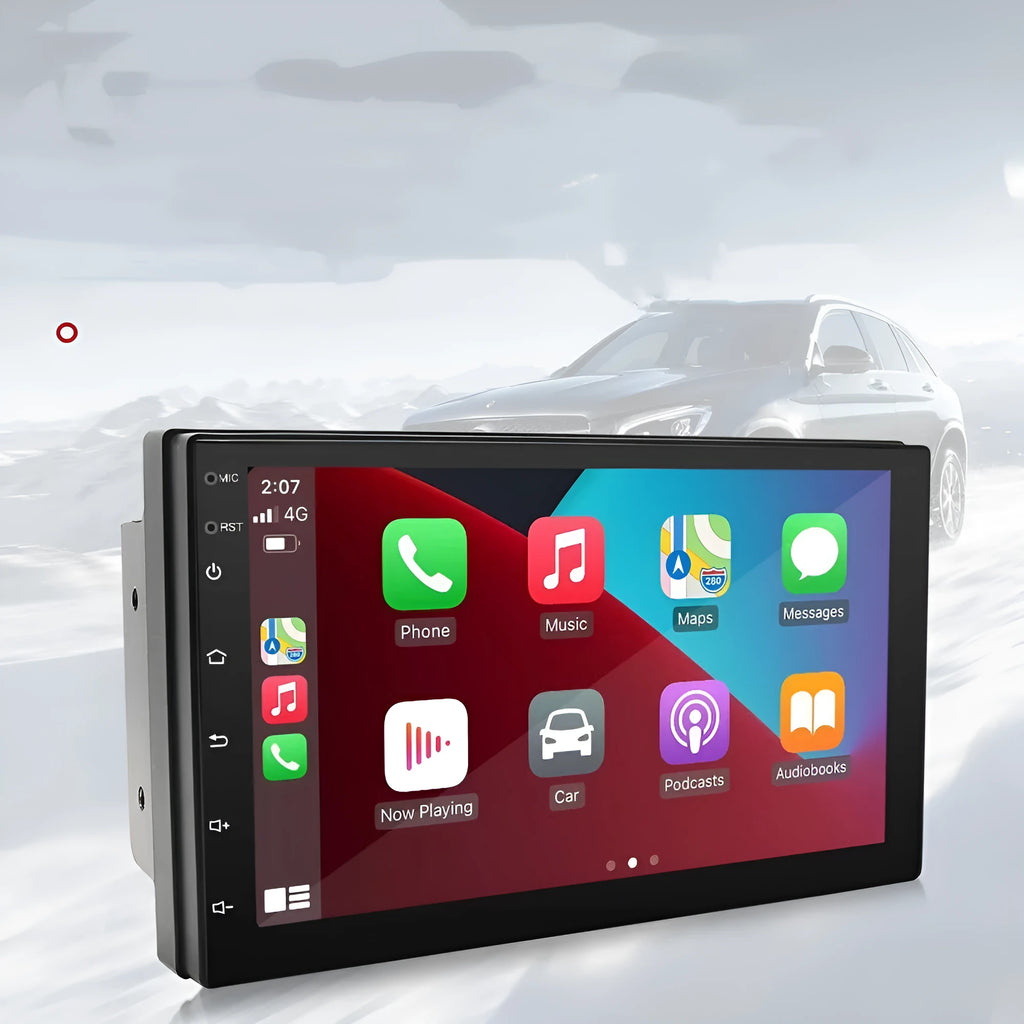 Black universal 7 inch CarPlay navigation MP5 player with GPS and radio for car dashboard