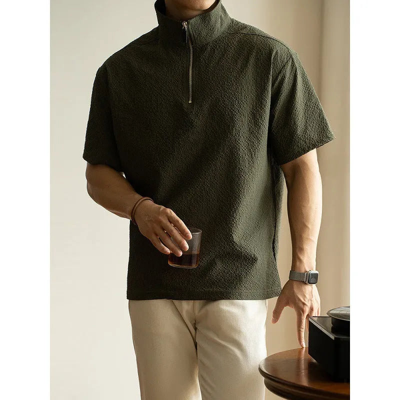 Men's cedar green loose fit short sleeve T-shirt made from quick-dry polyester fabric