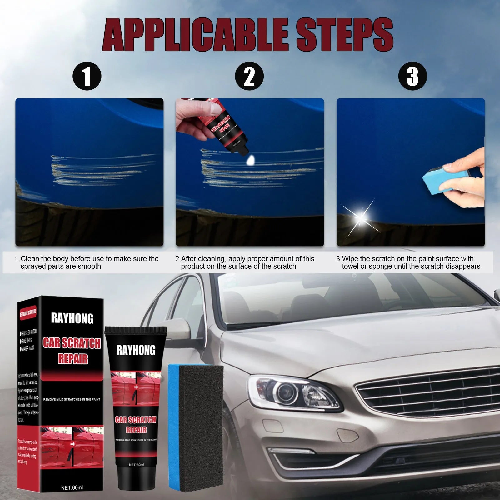60ml car scratch repair wax container for paint surface polishing and scratch removal