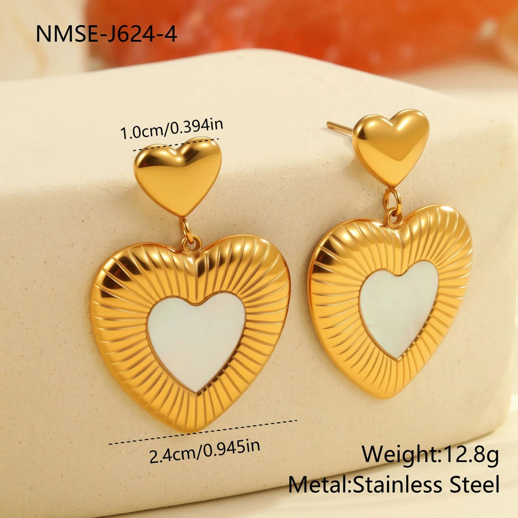 Gold heart-shaped stainless steel earrings with 18K electroplating for women's office fashion