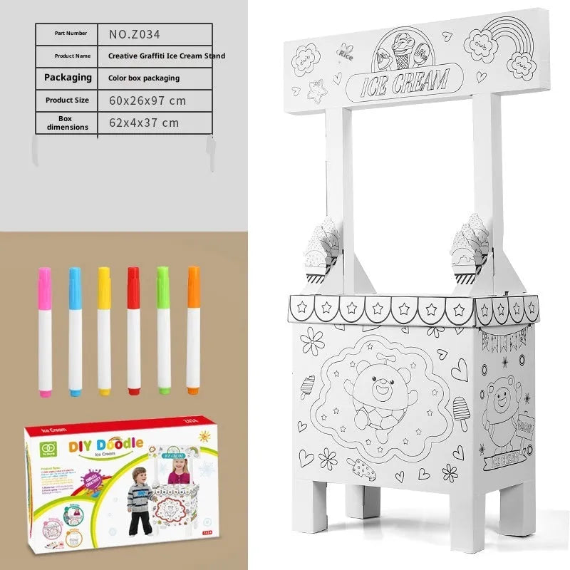 Paper DIY assembled 3D cartoon colour filling toy model featuring a Graffiti Castle theme