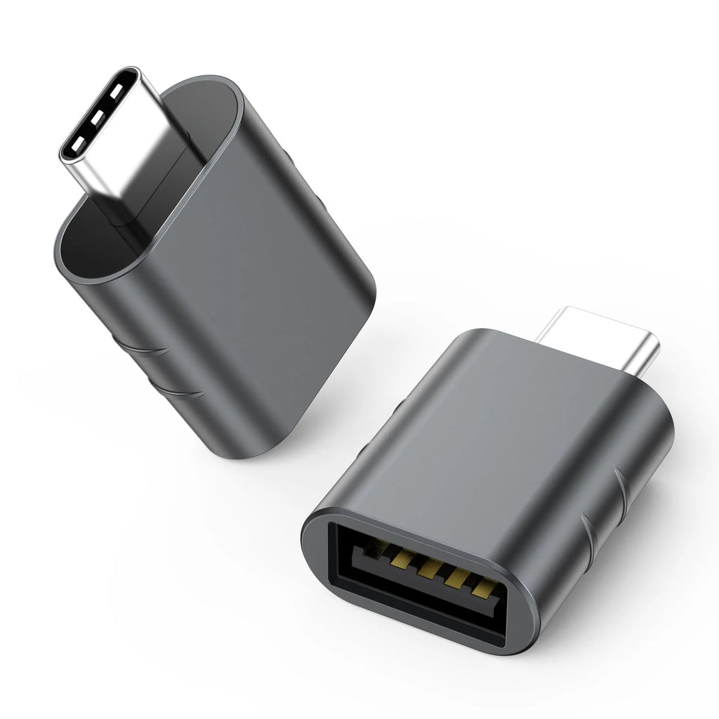 USB-C to USB-A adapter with zinc alloy shell in multiple colour options including champagne gold and space grey