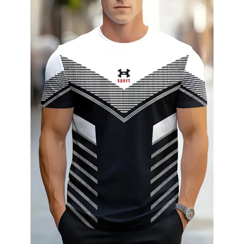 Men's loose fit short sleeve t-shirt with digital 3D striped pattern in various colours